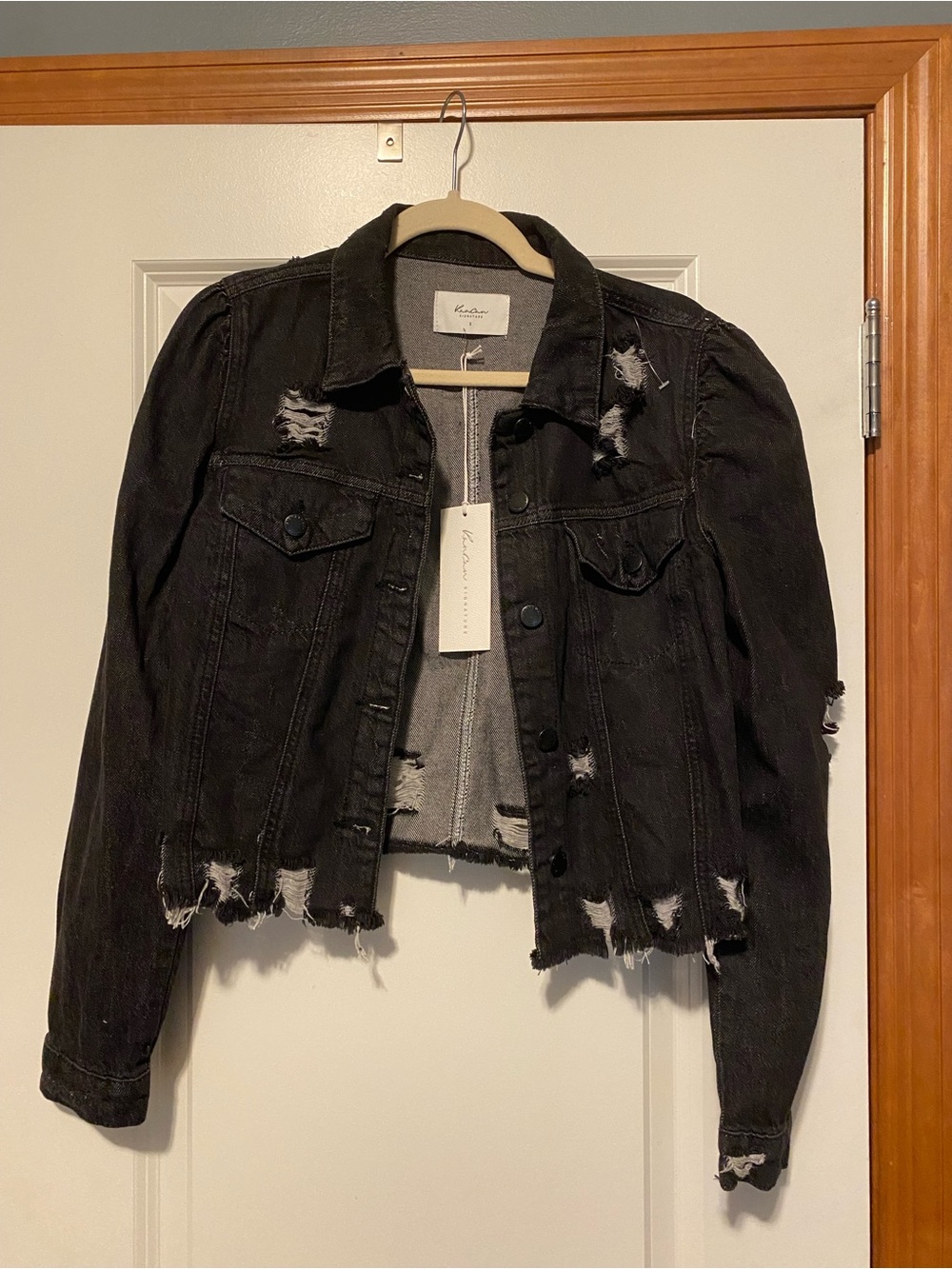KanCan Distressed Black Jean Jacket